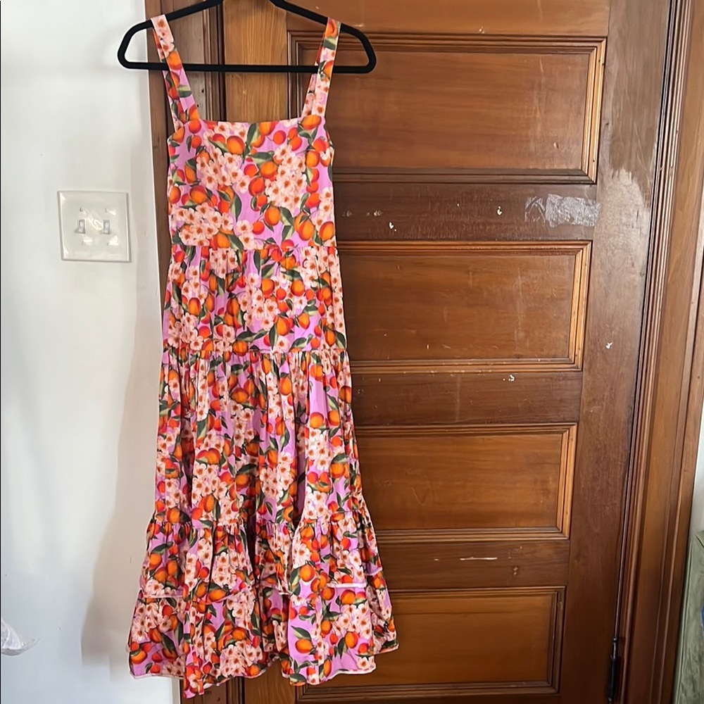 Borgo De Nor Pink Floral Maxi Dress with Orange & Green Accents